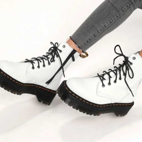 Dr. Martens Shoes - DR. MARTENS JADON BOOT SMOOTH LEATHER PLATFORMS IN WHITE SMOOTH LEATHER MSRP$230